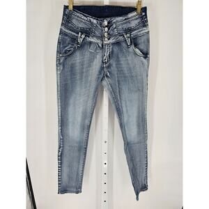 GOGO Star Women's Blue Pockets Belt Loop Mid Rise Button Closer Jeans Size 30